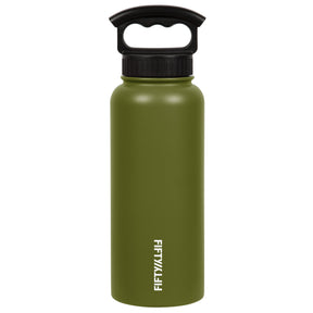 FIFTY/FIFTY - 34oz Insulated Bottle with 3-Finger Lid - Olive