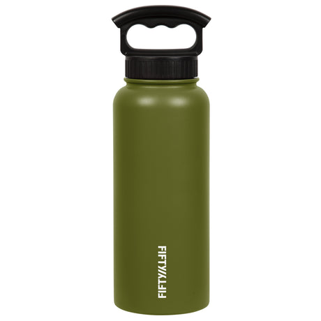 FIFTY/FIFTY - 34oz Insulated Bottle with 3-Finger Lid - Olive