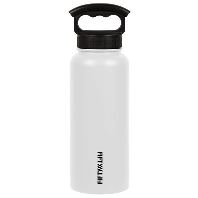 FIFTY/FIFTY - 34oz Insulated Bottle with 3-Finger Grip - White
