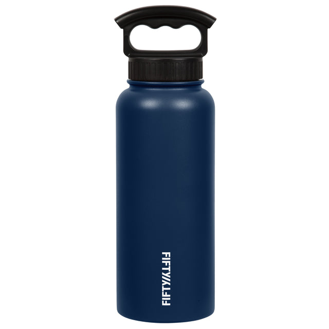 FIFTY/FIFTY - 34oz Vacuum Insulated Bottle with 3-Finger Lid - Navy