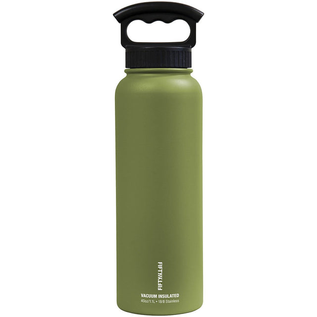 FIFTY/FIFTY - 40 oz Vacuum Insulated Bottle with 3-Finger Lid - Olive