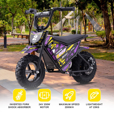 MotoTec 24v 250w (HP120E) Electric Powered Mini Bike - Purple