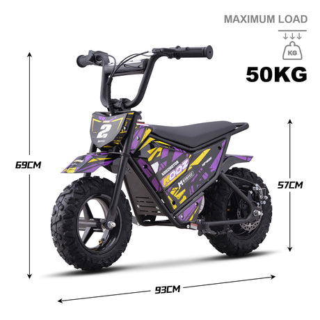 MotoTec 24v 250w (HP120E) Electric Powered Mini Bike - Purple