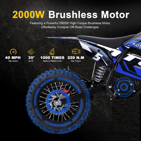 MotoTec 60v 2000w Pro Electric Dirt Bike Lithium - Blue
