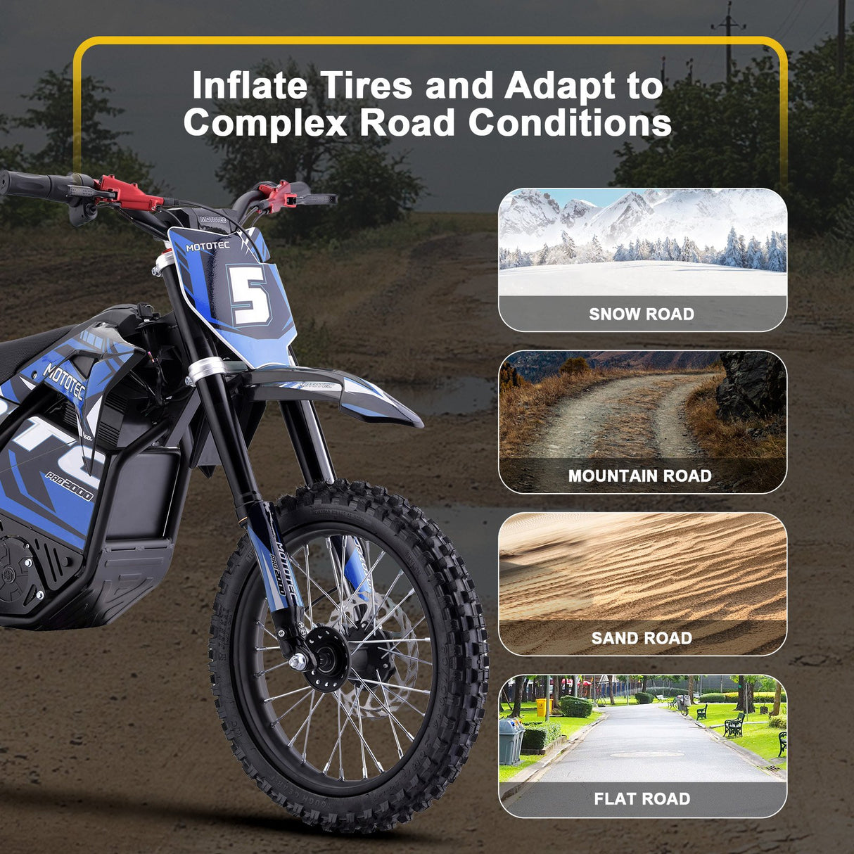 MotoTec 60v 2000w Pro Electric Dirt Bike Lithium - Blue