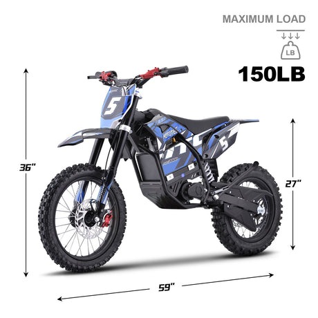 MotoTec 60v 2000w Pro Electric Dirt Bike Lithium - Blue