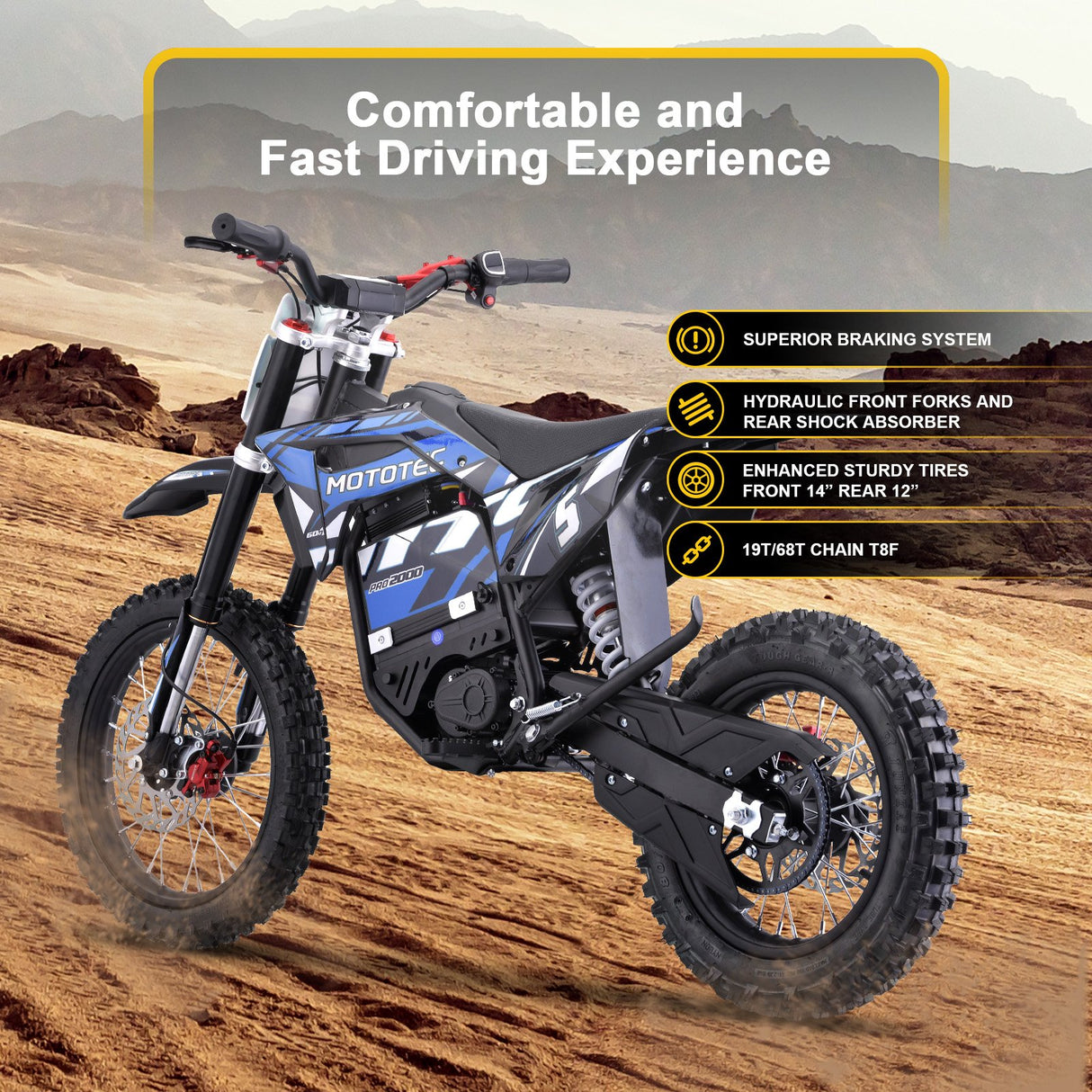 MotoTec 60v 2000w Pro Electric Dirt Bike Lithium - Blue