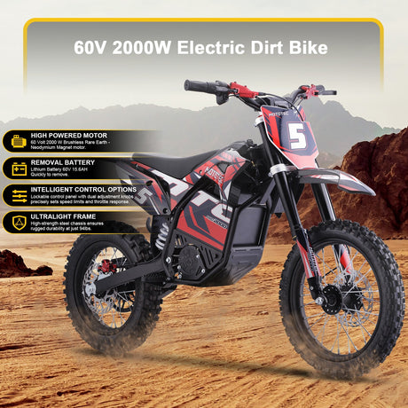 MotoTec - 60v 2000w Pro Electric Dirt Bike Lithium Green