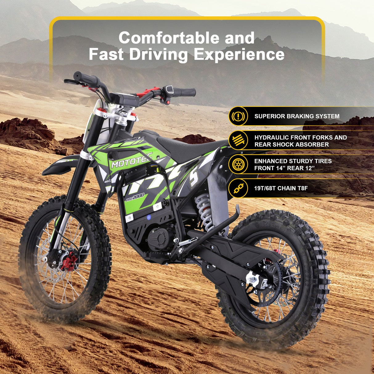 MotoTec 60v 2000w Pro Electric Dirt Bike Lithium - Green