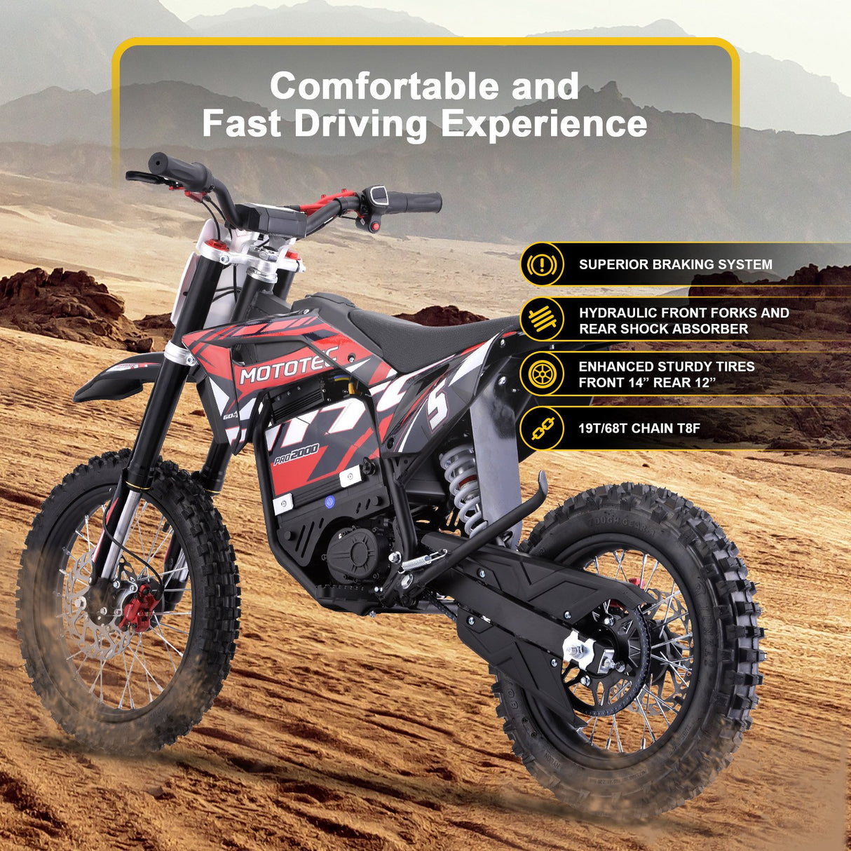 MotoTec 60v 2000w Pro Electric Dirt Bike Lithium - Red