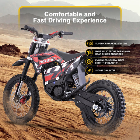 MotoTec 60v 2000w Pro Electric Dirt Bike Lithium - Red