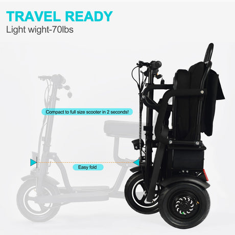 MotoTec Folding Mobility Electric Trike 48v 700w Dual Motor Lithium Bl