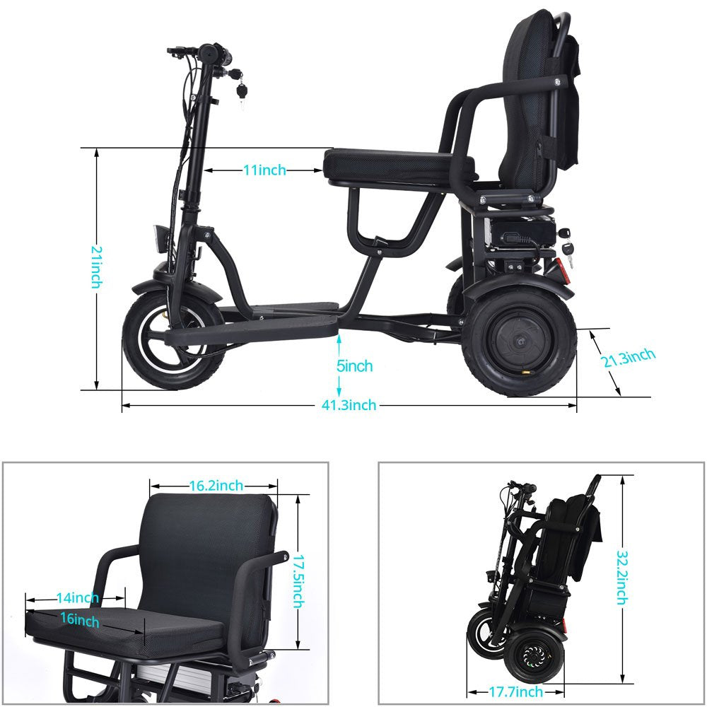 MotoTec Folding Mobility Electric Trike 48v 700w Dual Motor Lithium Bl