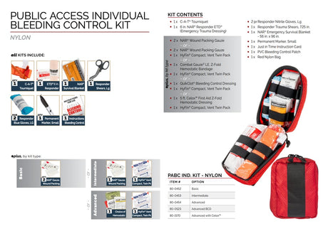 North American Rescue - Public Access Individual Bleeding Control Kit - Red Nylon Bag