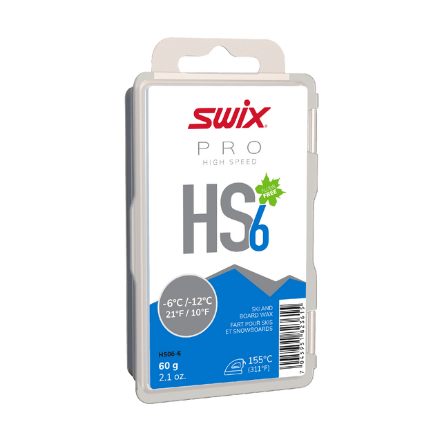 SWIX - HS6 Blue Fluoro-Free Glide Wax, 60 g (10°F to 21°F)