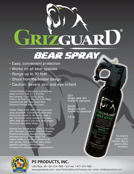 PS Products – Griz Guard Bear Spray 7.9oz with Holster (30ft Range)
