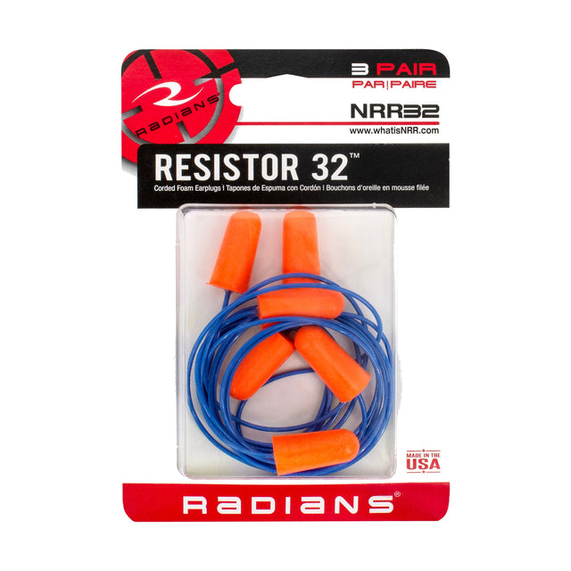 Radians - Resistor 32 Disposable Foam Earplugs, 3 Pair Corded