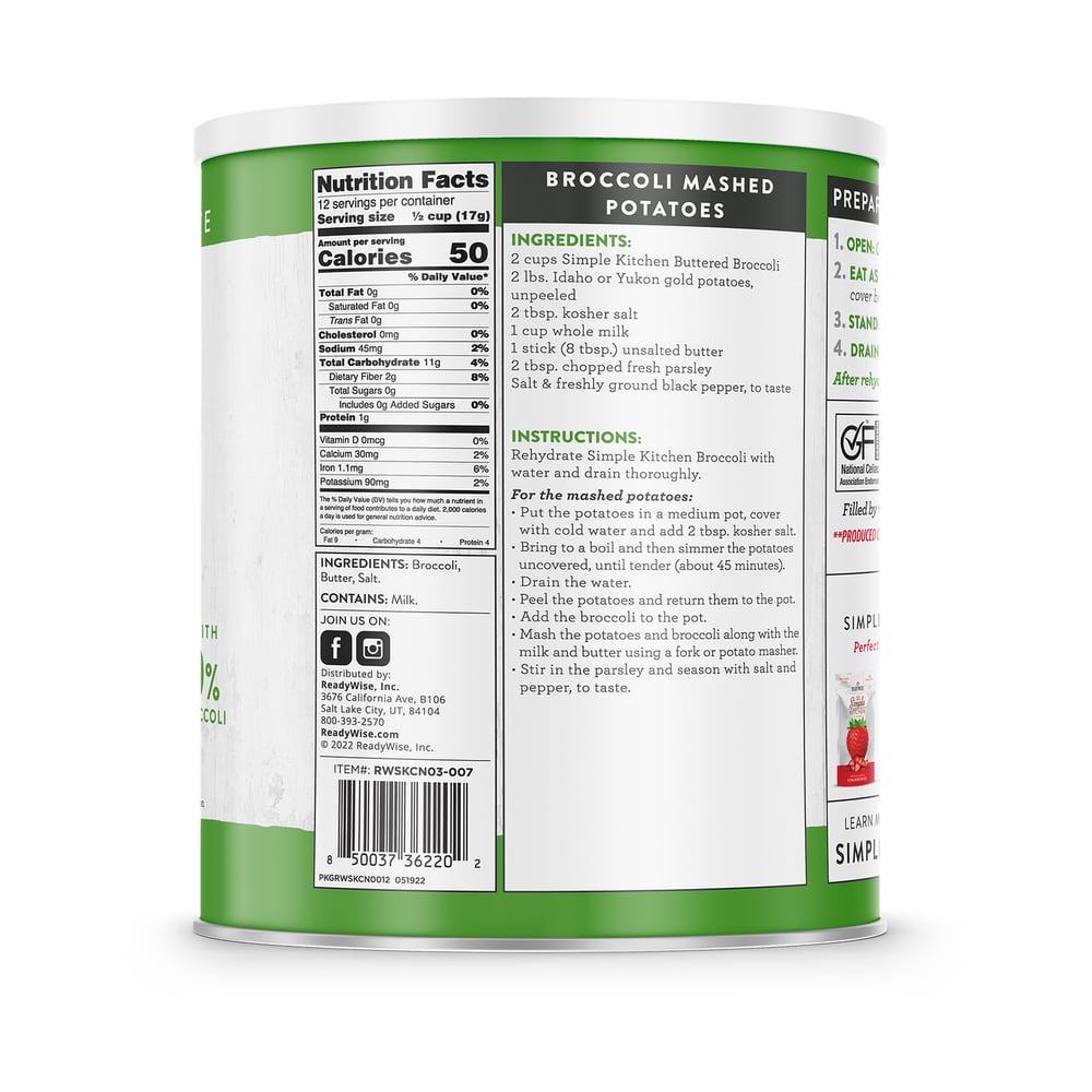 ReadyWise - Simple Kitchen Freeze-Dried Buttered Broccoli - 12 Serving #10 Can