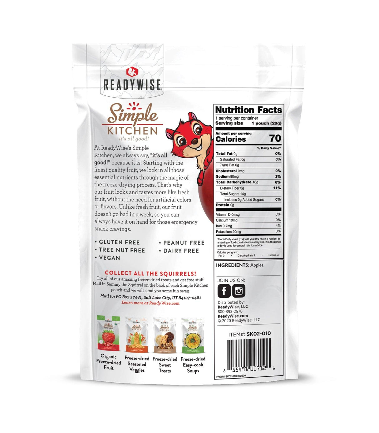 ReadyWise - Simple Kitchen Freeze-Dried Sweet Apples - 6 Pouches
