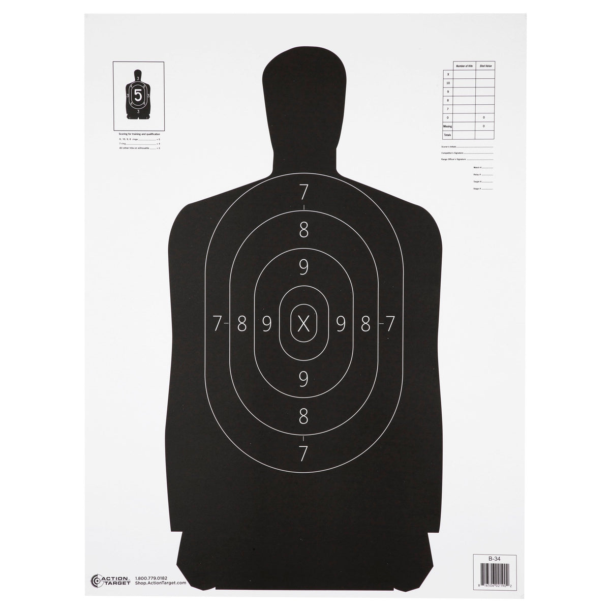 Action Target - B-34 Qualification Target, Black, 100 Pack
