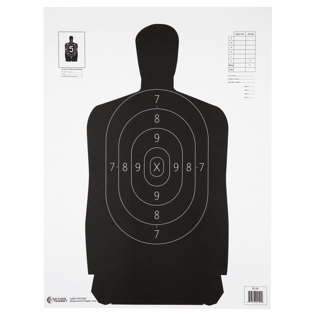 Action Target - B-34 Qualification Target, Black, 100 Pack