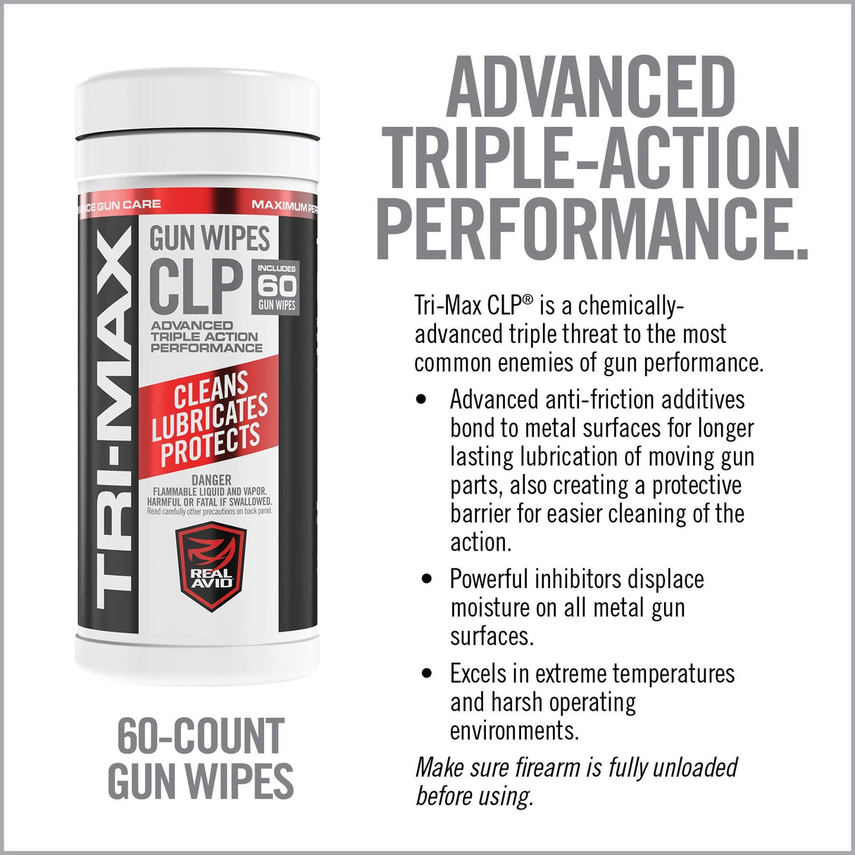 Real Avid - TRI-MAX CLP Gun Wipes, 60 Count