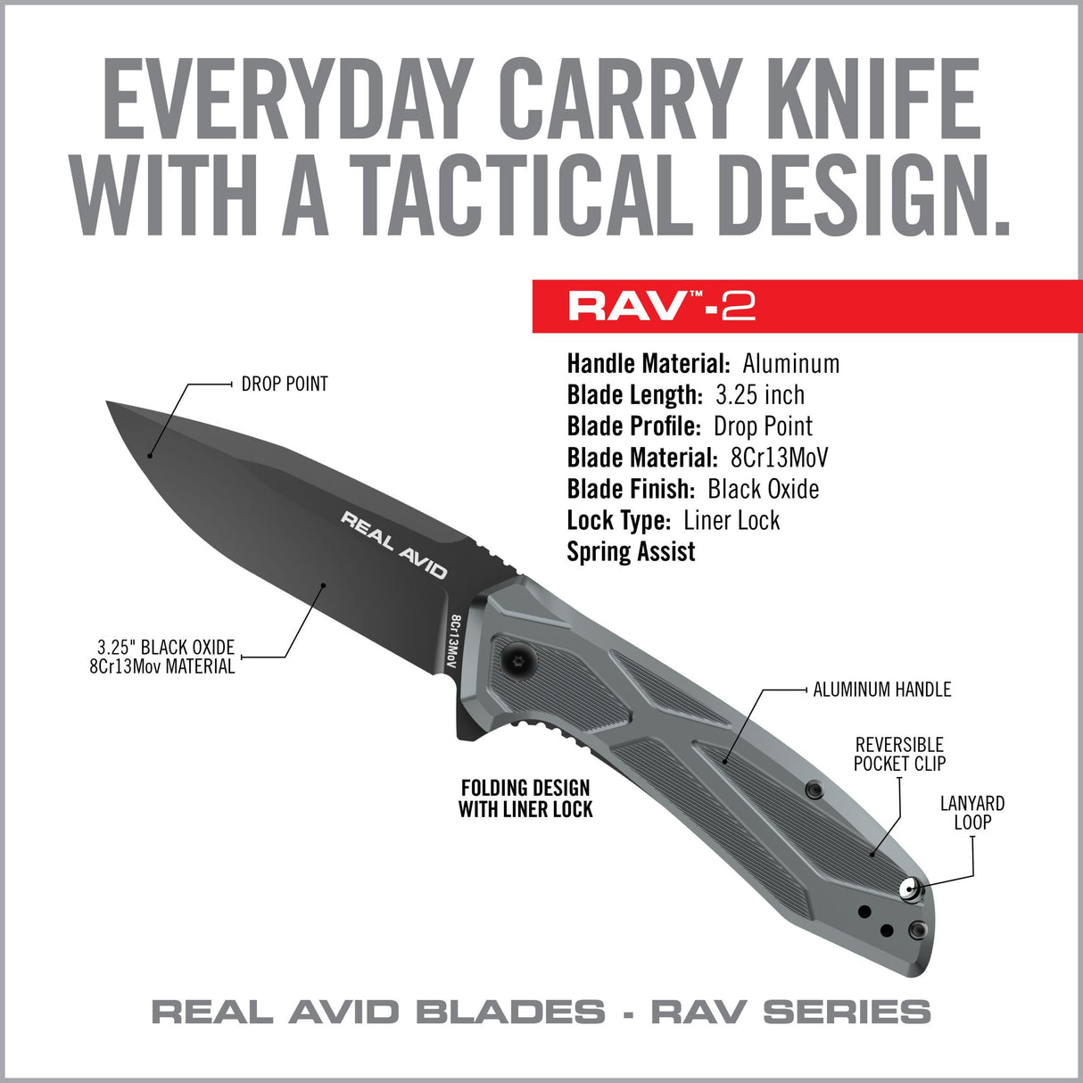 Real Avid - RAV-2 Assisted Folding Knife, Blue