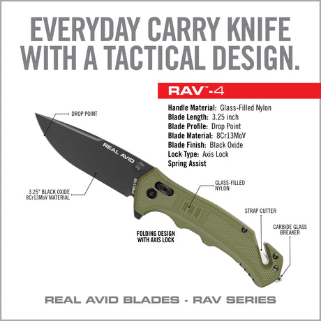 Real Avid - RAV-4 Assisted Folding Knife, Green