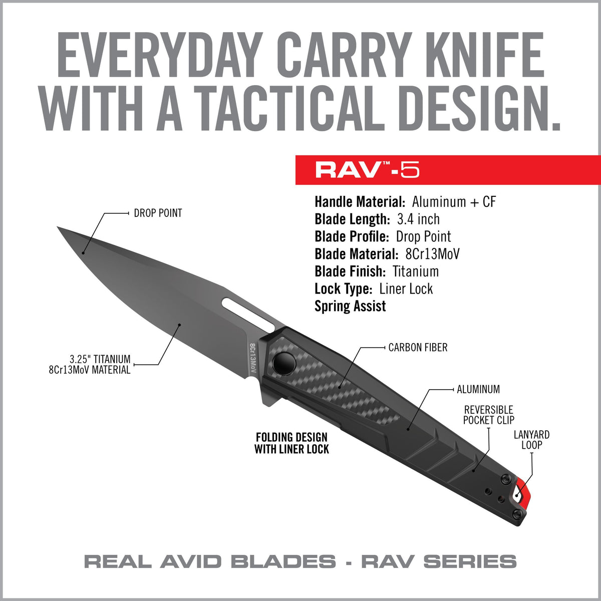Real Avid - RAV-5 Assisted Folding Knife with Black Finish