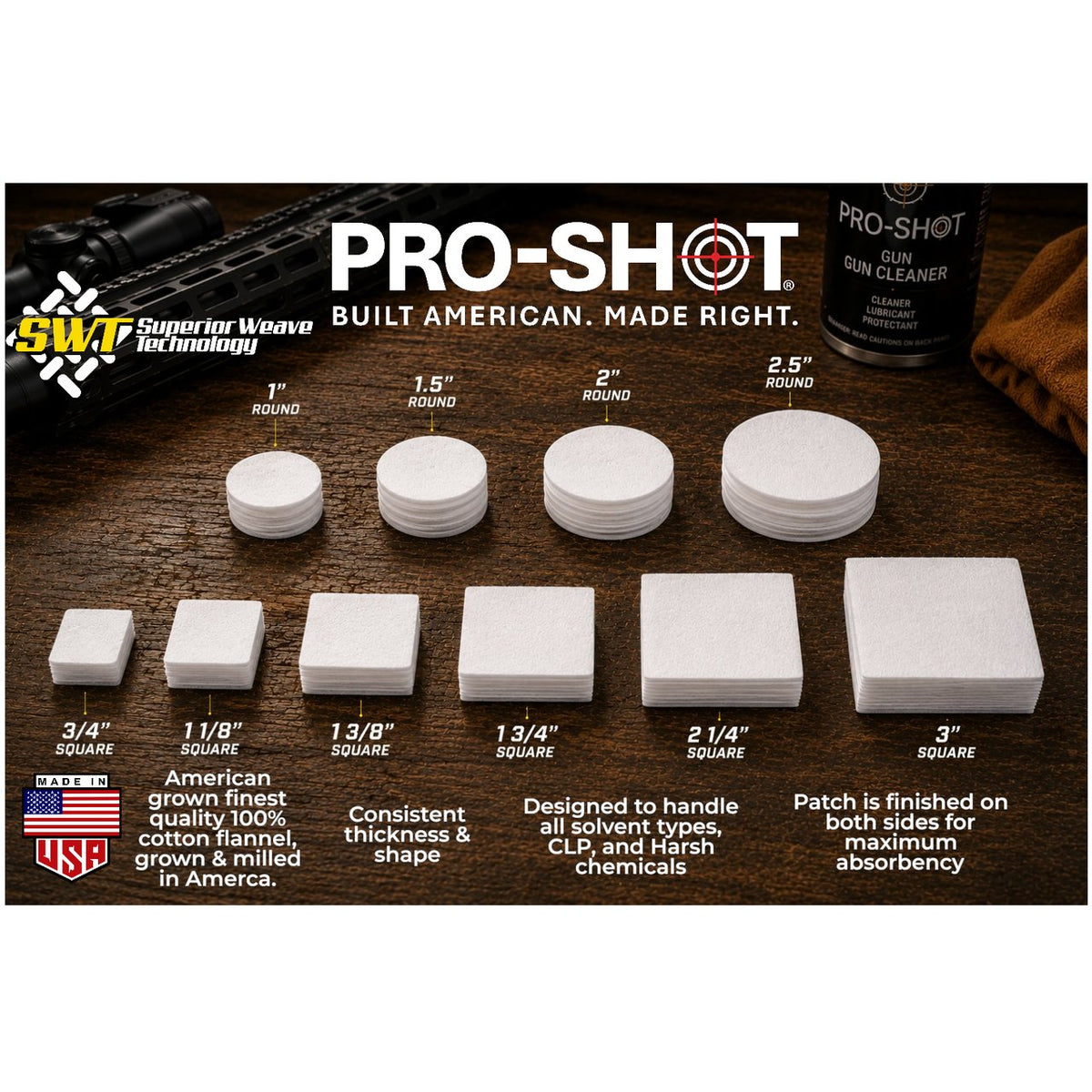 Pro-Shot Products - Patch for .38-.45 Caliber, 250 Pack