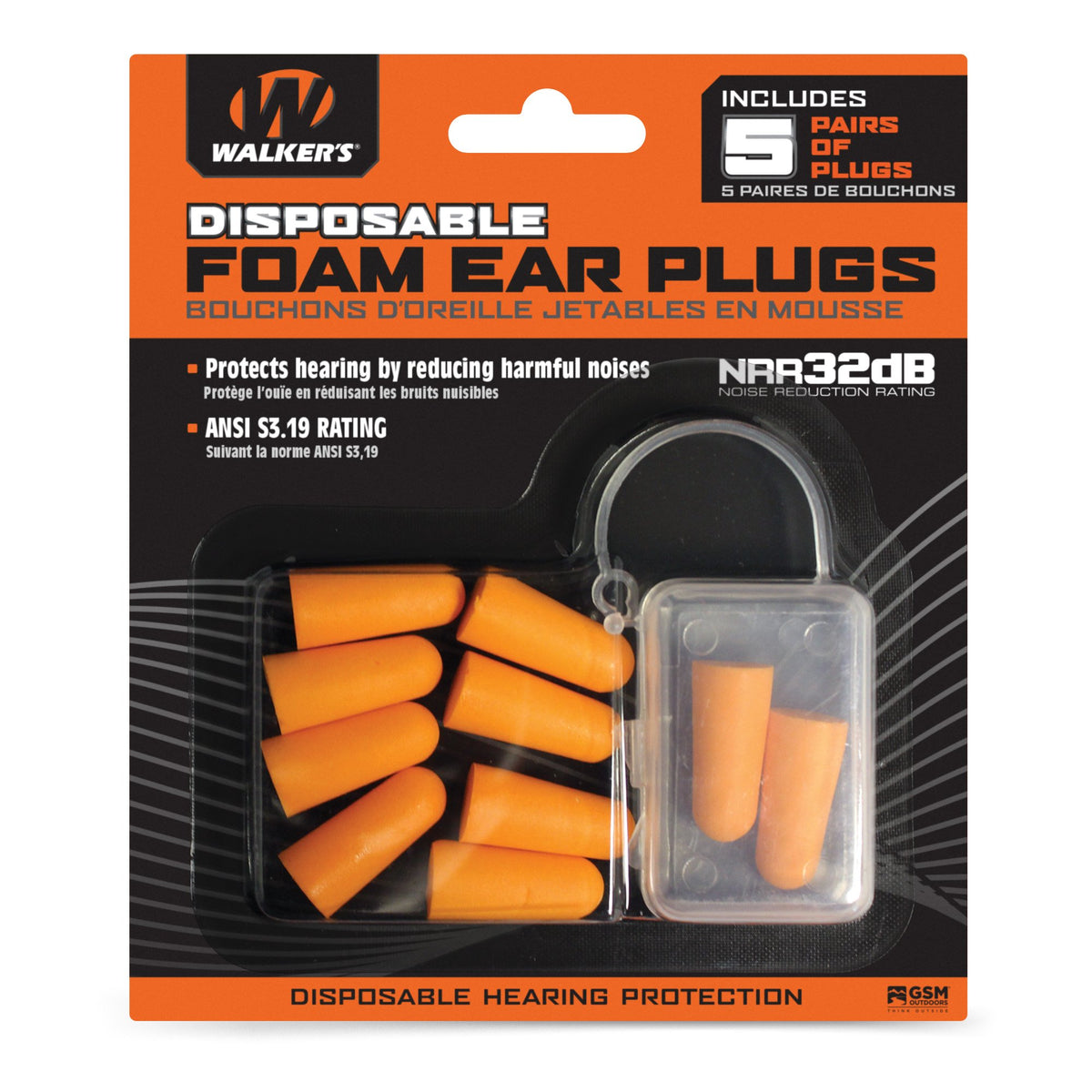 Walkers - Foam Ear Plugs 5-Pack with Storage Case