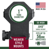 Weaver - 4 Hole Tactical 1" XX High Rings - Matte Black