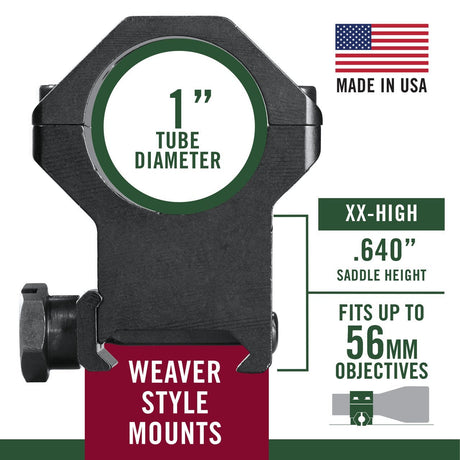 Weaver - 4 Hole Tactical 1" XX High Rings - Matte Black