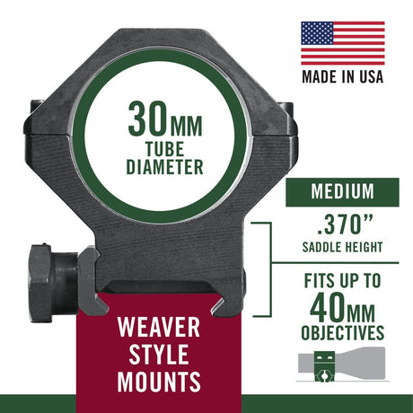 Weaver - 4-Hole Tactical 30mm Medium Rings - Matte Black