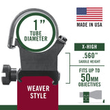 Weaver - Top Mount 1" Extension Rings, Extra High, Matte