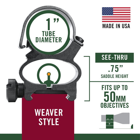 Weaver - See-Thru Top Mount Rings 1" Matte Finish