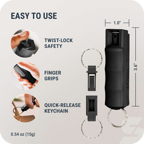 Sabre - Pepper Spray with Quick Release Keychain - Light Gray