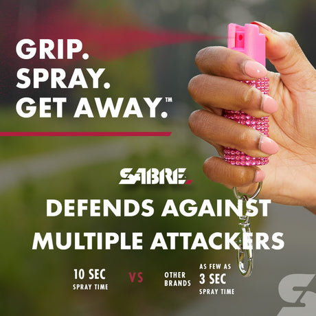 Sabre - Pepper Spray with Jeweled Design and Keychain - Pink