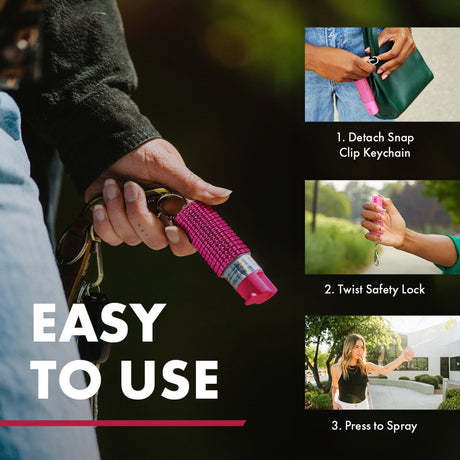 Sabre - Pepper Spray with Jeweled Design and Keychain - Pink