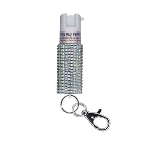 Sabre - Jeweled Pepper Spray with Snap-Clip Keychain - Silver
