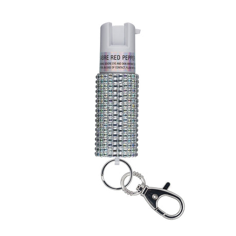 Sabre - Jeweled Pepper Spray with Snap-Clip Keychain - Silver