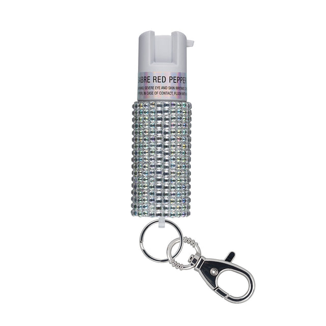 Sabre - Jeweled Pepper Spray with Snap-Clip Keychain - Silver