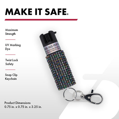 Sabre - Jeweled Pepper Spray with Snap-Clip Keychain - Silver