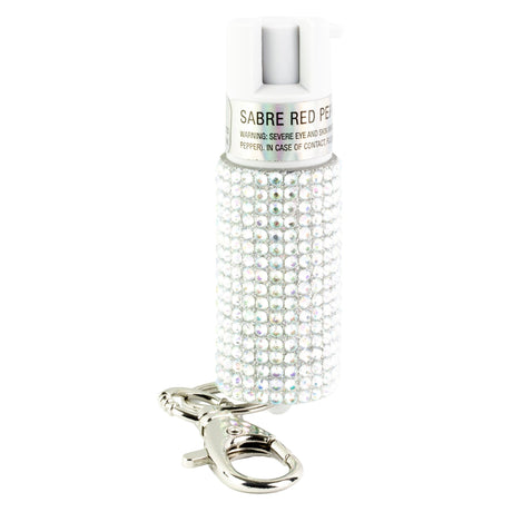 Sabre - Jeweled Pepper Spray with Snap-Clip Keychain - Silver