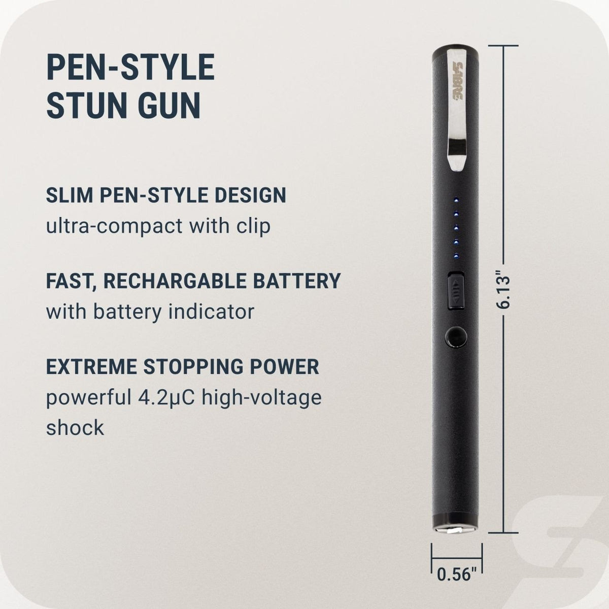 Sabre - Pen Stun Gun with Attachment Clip - Silver — view 3