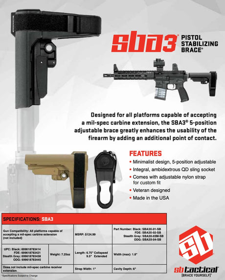 SB-Tactical - SBA3 Pistol Stabilizing Brace