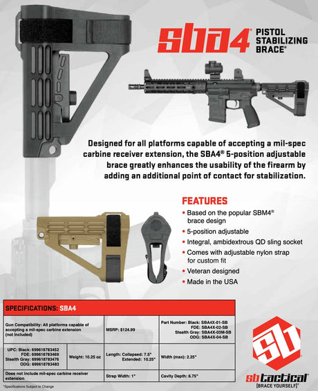 SB-Tactical - SBA4 Pistol Stabilizing Brace