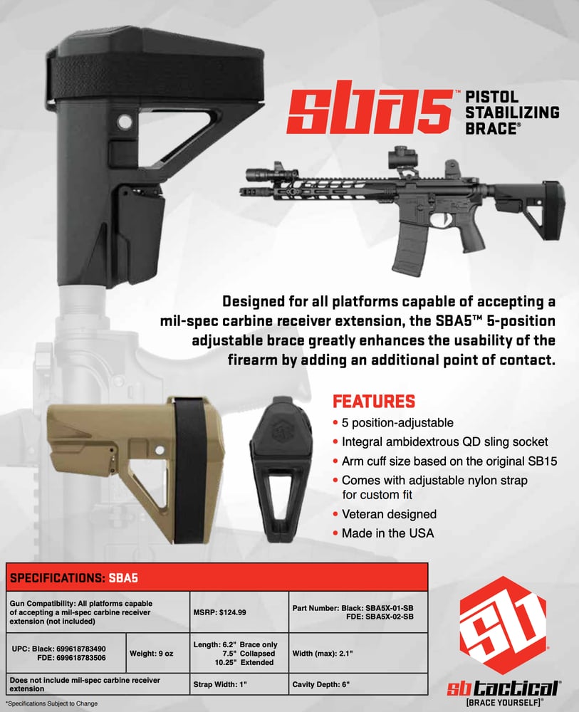 SB-Tactical - SBA5 Pistol Stabilizing Brace