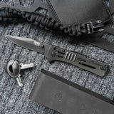 SOG - SlimJim, 3.18" Folding Knife, Clip Point Straight Edge, Bead Blasted Stainless Steel Handle, AUS 8 Steel, Hardcased Black Finish, Black