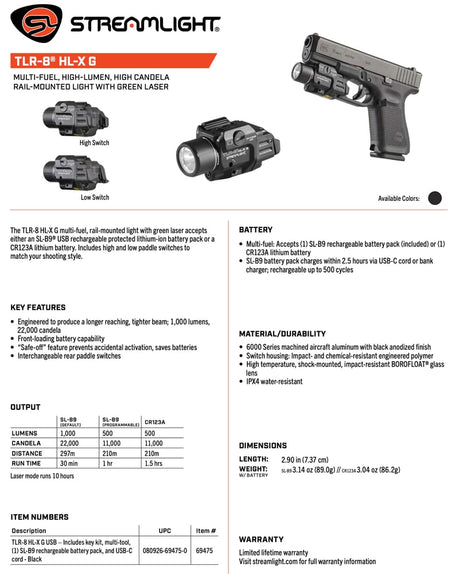 Streamlight - TLR-8 HL-X G Gun Light with Green Laser